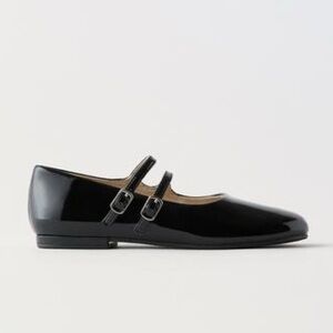 Zara girls black faux patent leather ballet flats